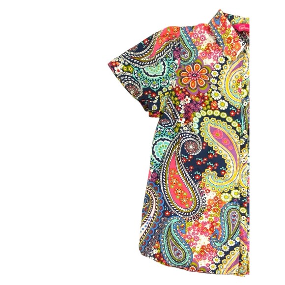Pappagallo Button Up Shirt Women’s Large Colorful Floral Paisley Print - Picture 8 of 8